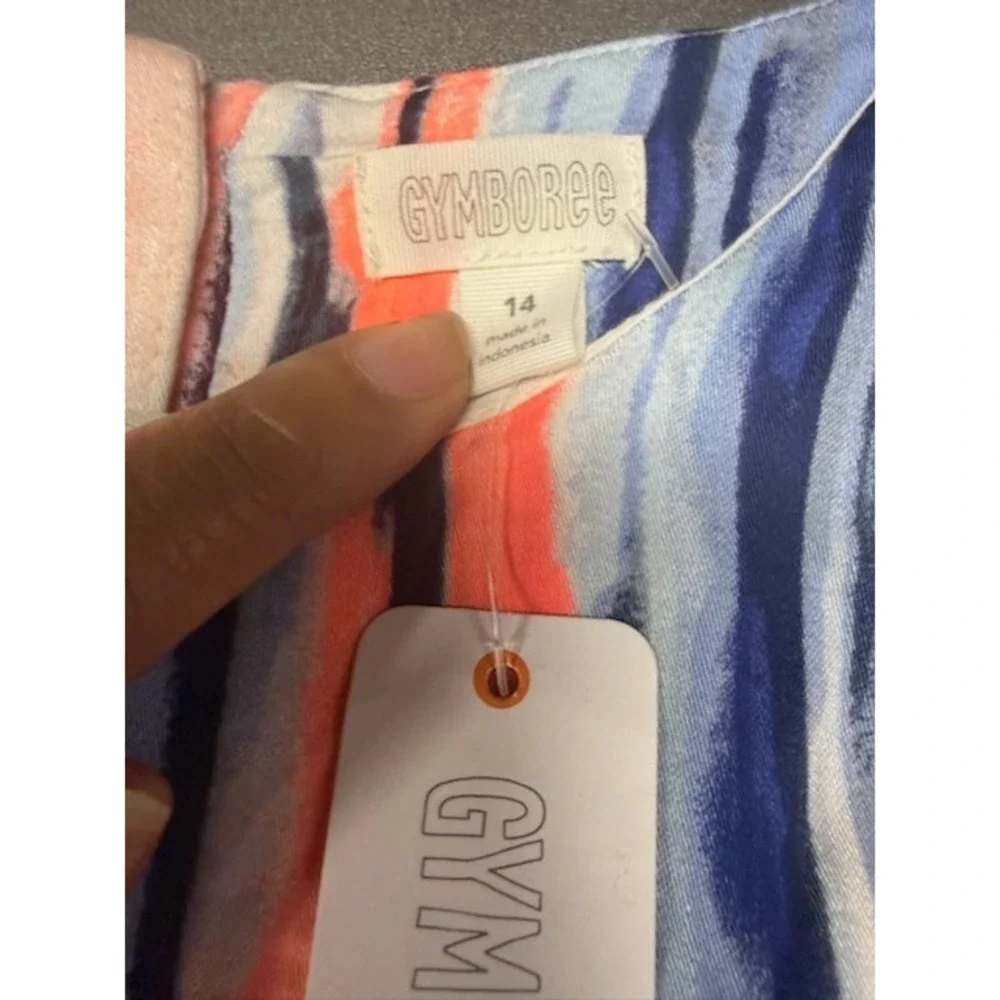 Gymboree Girls Size 14 Blue Coral Abstract Stripe Bell Sleeve Drop Waist Dress